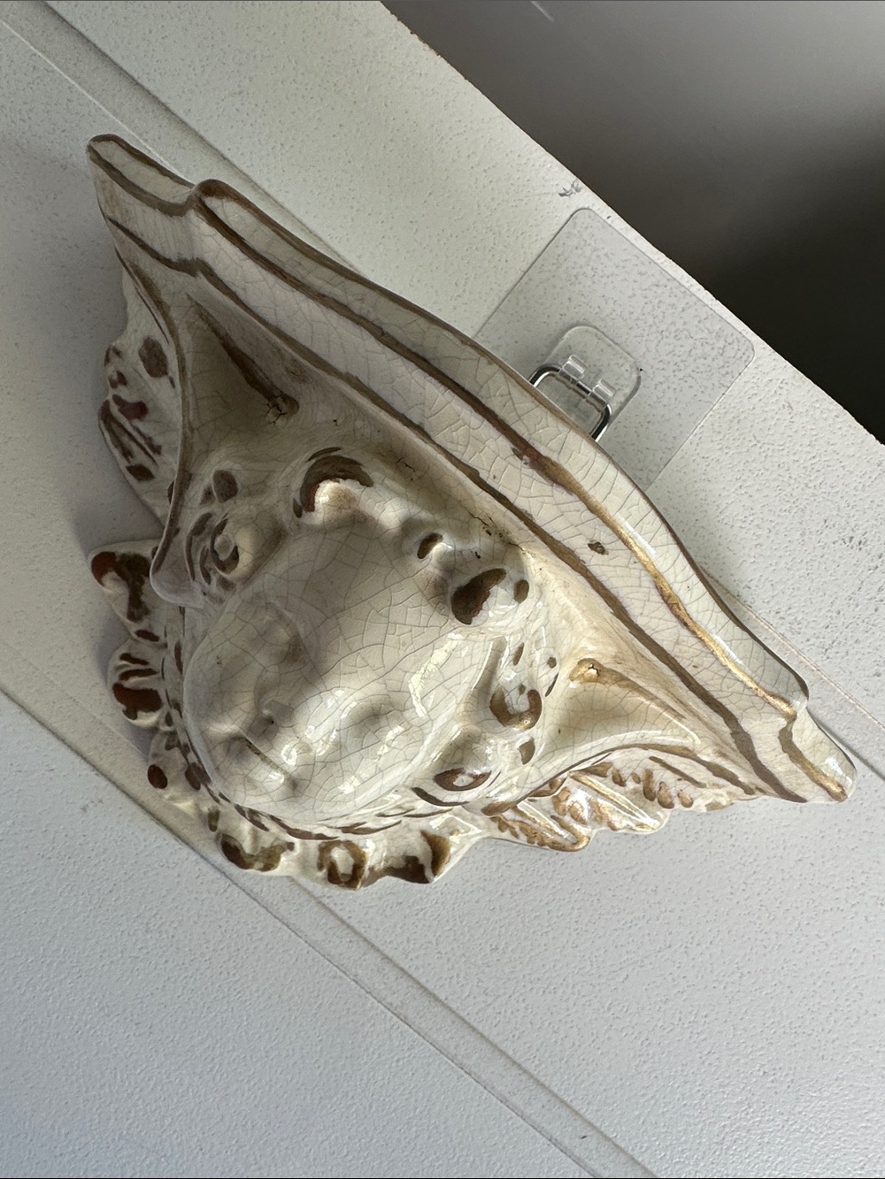 Vintage Mexican pottery Cherub wall shelf